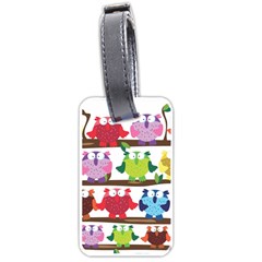 Funny Owls Sitting On A Branch Pattern Postcard Rainbow Luggage Tags (One Side) 