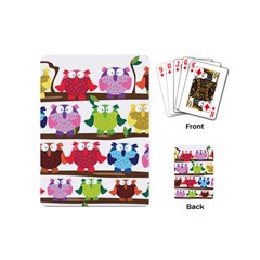 Funny Owls Sitting On A Branch Pattern Postcard Rainbow Playing Cards (Mini) 