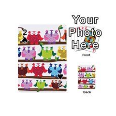 Funny Owls Sitting On A Branch Pattern Postcard Rainbow Playing Cards 54 (Mini) 