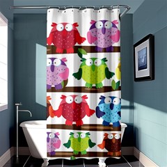 Funny Owls Sitting On A Branch Pattern Postcard Rainbow Shower Curtain 36  X 72  (stall) 