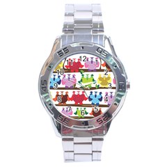 Funny Owls Sitting On A Branch Pattern Postcard Rainbow Stainless Steel Analogue Watch