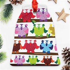 Funny Owls Sitting On A Branch Pattern Postcard Rainbow Bell Ornament (two Sides) by Mariart