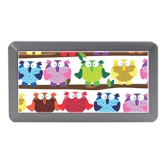 Funny Owls Sitting On A Branch Pattern Postcard Rainbow Memory Card Reader (Mini)