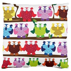 Funny Owls Sitting On A Branch Pattern Postcard Rainbow Large Cushion Case (One Side)