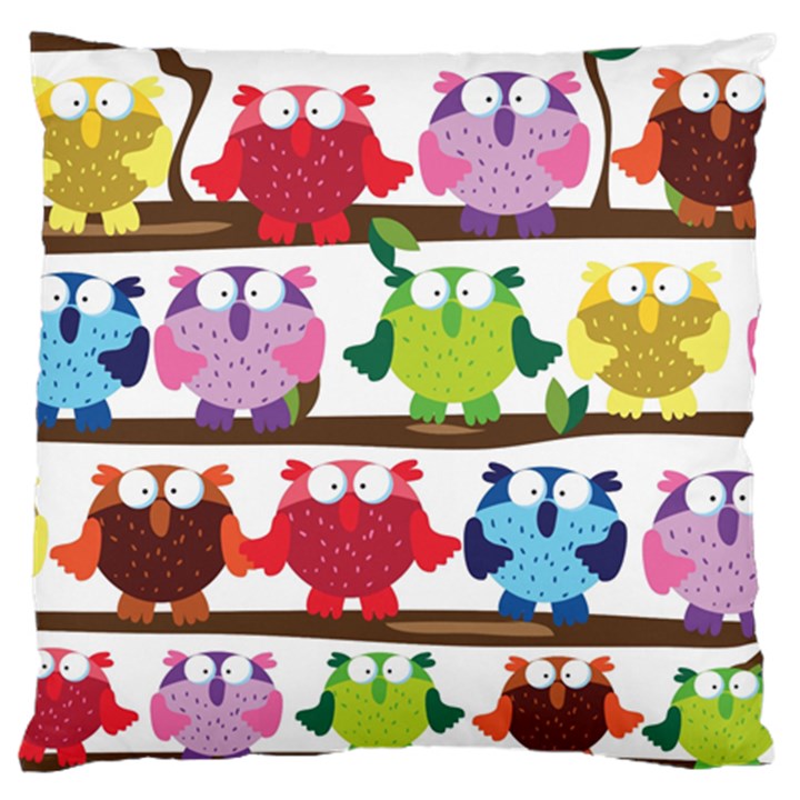 Funny Owls Sitting On A Branch Pattern Postcard Rainbow Large Cushion Case (One Side)