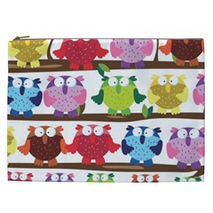 Funny Owls Sitting On A Branch Pattern Postcard Rainbow Cosmetic Bag (xxl)  by Mariart