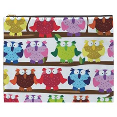 Funny Owls Sitting On A Branch Pattern Postcard Rainbow Cosmetic Bag (xxxl)  by Mariart