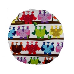 Funny Owls Sitting On A Branch Pattern Postcard Rainbow Standard 15  Premium Round Cushions by Mariart