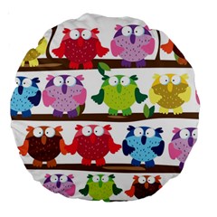 Funny Owls Sitting On A Branch Pattern Postcard Rainbow Large 18  Premium Round Cushions