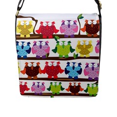 Funny Owls Sitting On A Branch Pattern Postcard Rainbow Flap Messenger Bag (l)  by Mariart