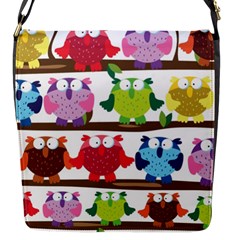 Funny Owls Sitting On A Branch Pattern Postcard Rainbow Flap Messenger Bag (s) by Mariart