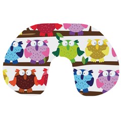 Funny Owls Sitting On A Branch Pattern Postcard Rainbow Travel Neck Pillows