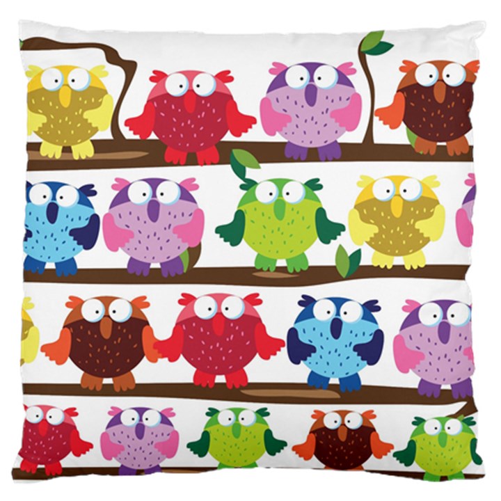 Funny Owls Sitting On A Branch Pattern Postcard Rainbow Large Flano Cushion Case (Two Sides)