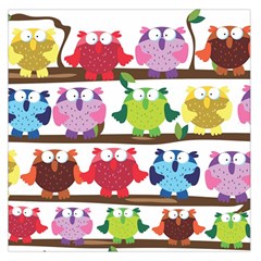 Funny Owls Sitting On A Branch Pattern Postcard Rainbow Large Satin Scarf (square) by Mariart