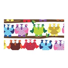 Funny Owls Sitting On A Branch Pattern Postcard Rainbow Satin Wrap