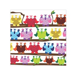 Funny Owls Sitting On A Branch Pattern Postcard Rainbow Small Satin Scarf (square) by Mariart