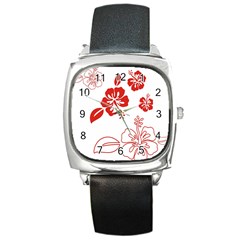 Hawaiian Flower Red Sunflower Square Metal Watch by Mariart