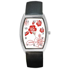 Hawaiian Flower Red Sunflower Barrel Style Metal Watch by Mariart