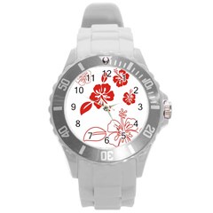 Hawaiian Flower Red Sunflower Round Plastic Sport Watch (l) by Mariart