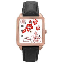 Hawaiian Flower Red Sunflower Rose Gold Leather Watch  by Mariart