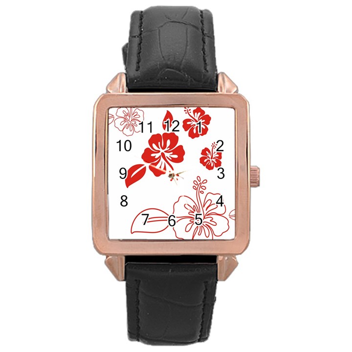 Hawaiian Flower Red Sunflower Rose Gold Leather Watch 