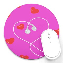 Heart Love Pink Red Round Mousepads