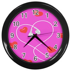 Heart Love Pink Red Wall Clocks (black) by Mariart