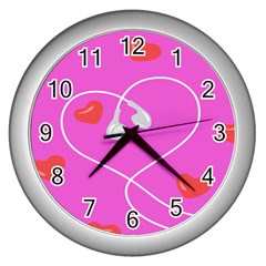 Heart Love Pink Red Wall Clocks (silver)  by Mariart