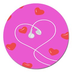 Heart Love Pink Red Magnet 5  (round)