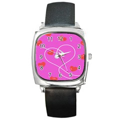 Heart Love Pink Red Square Metal Watch by Mariart