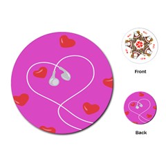 Heart Love Pink Red Playing Cards (round)  by Mariart