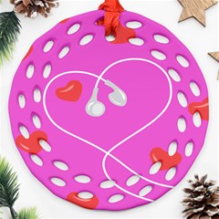 Heart Love Pink Red Round Filigree Ornament (two Sides) by Mariart