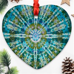 Green Flower Tie Dye Kaleidoscope Opaque Color Ornament (heart) by Mariart