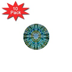 Green Flower Tie Dye Kaleidoscope Opaque Color 1  Mini Buttons (10 Pack) 