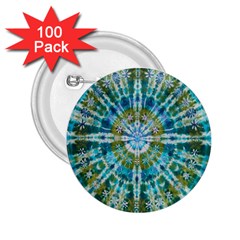 Green Flower Tie Dye Kaleidoscope Opaque Color 2 25  Buttons (100 Pack)  by Mariart