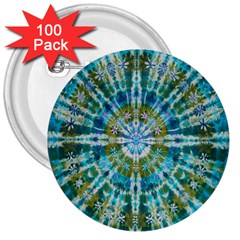 Green Flower Tie Dye Kaleidoscope Opaque Color 3  Buttons (100 Pack) 