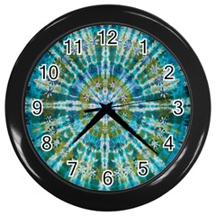 Green Flower Tie Dye Kaleidoscope Opaque Color Wall Clocks (black)