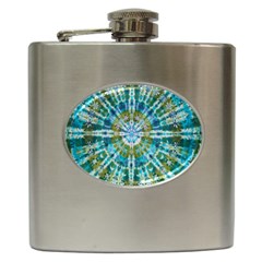 Green Flower Tie Dye Kaleidoscope Opaque Color Hip Flask (6 Oz) by Mariart