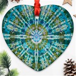 Green Flower Tie Dye Kaleidoscope Opaque Color Heart Ornament (Two Sides) Front