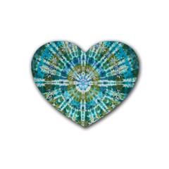 Green Flower Tie Dye Kaleidoscope Opaque Color Rubber Coaster (heart)  by Mariart