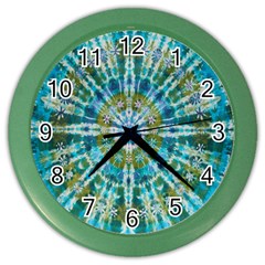 Green Flower Tie Dye Kaleidoscope Opaque Color Color Wall Clocks by Mariart