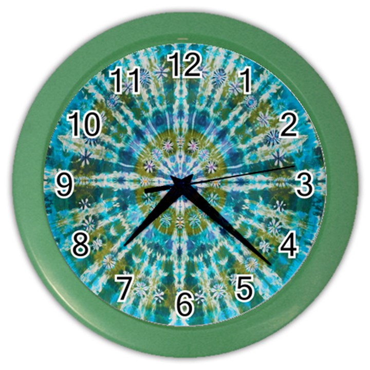 Green Flower Tie Dye Kaleidoscope Opaque Color Color Wall Clocks