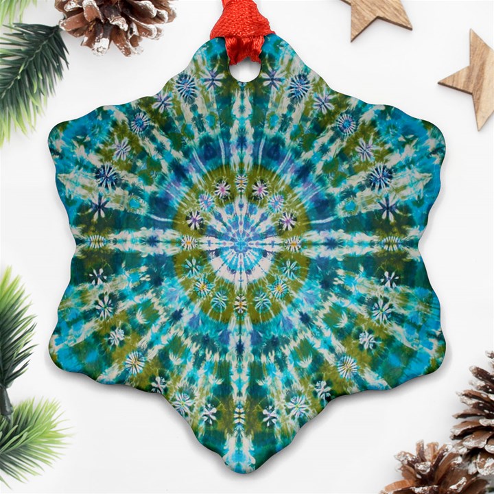 Green Flower Tie Dye Kaleidoscope Opaque Color Snowflake Ornament (Two Sides)