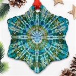 Green Flower Tie Dye Kaleidoscope Opaque Color Snowflake Ornament (Two Sides) Back