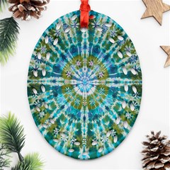 Green Flower Tie Dye Kaleidoscope Opaque Color Ornament (oval Filigree) by Mariart