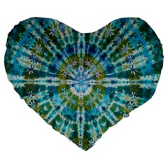 Green Flower Tie Dye Kaleidoscope Opaque Color Large 19  Premium Heart Shape Cushions