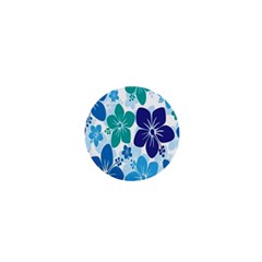 Hibiscus Flowers Green Blue White Hawaiian 1  Mini Buttons by Mariart