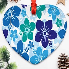 Hibiscus Flowers Green Blue White Hawaiian Ornament (heart)