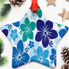 Hibiscus Flowers Green Blue White Hawaiian Ornament (star)