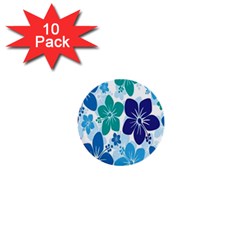 Hibiscus Flowers Green Blue White Hawaiian 1  Mini Buttons (10 Pack) 